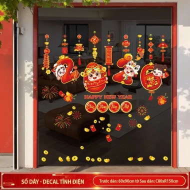 Decal Dán Tường Cành Đào Đỏ - Trang Trí Tết, Dán Kính, Xuân Bính Ngọ, Giao Hàng Miễn Phí, Giá Ưu Đãi 29.075