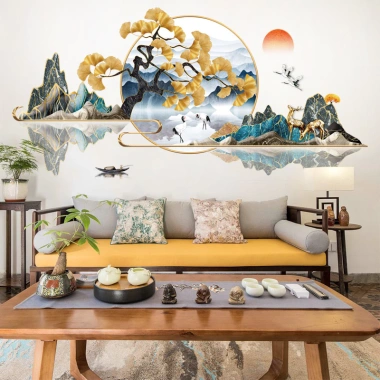 Decal dán tường sơn thuỷ núi khung tròn - Trang trí phòng khách sang trọng, giá 59.000₫ (giảm từ 72.570₫)