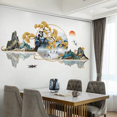 Decal dán tường sơn thuỷ núi khung tròn - Trang trí phòng khách sang trọng, giá 59.000₫ (giảm từ 72.570₫) 4