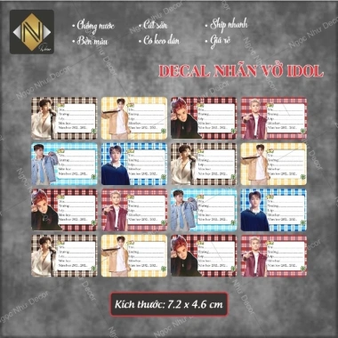 Decal giấy không cần màng nhãn vở Idol anh trai Say Hi in tên tùy chỉnh Set 16 nhãn dán