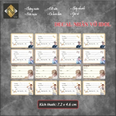 Decal giấy không cần màng nhãn vở Idol anh trai Say Hi in tên tùy chỉnh Set 16 nhãn dán
