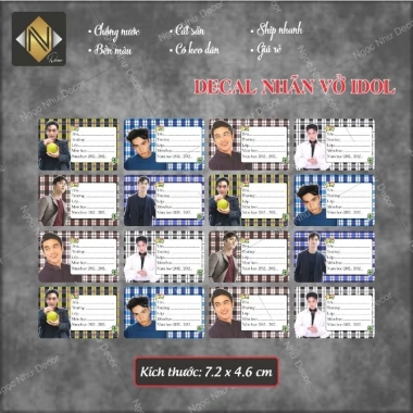 Decal giấy không cần màng nhãn vở Idol anh trai Say Hi in tên tùy chỉnh Set 16 nhãn dán