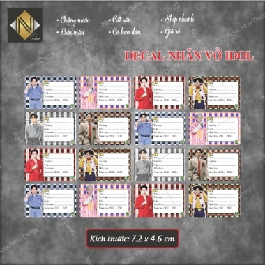 Decal giấy không cần màng nhãn vở Idol anh trai Say Hi in tên tùy chỉnh Set 16 nhãn dán