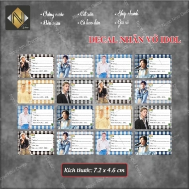 Decal giấy không cần màng nhãn vở Idol anh trai Say Hi in tên tùy chỉnh Set 16 nhãn dán