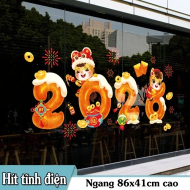 DECAL TẾT 2.026 Bính Ngọ - Dán Kính Cành Đào Lê In Sắc Nét 2 Mặt Giá 50k Khuyến Mãi 8
