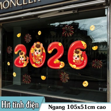 DECAL TẾT 2.026 Bính Ngọ - Dán Kính Cành Đào Lê In Sắc Nét 2 Mặt Giá 50k Khuyến Mãi 9