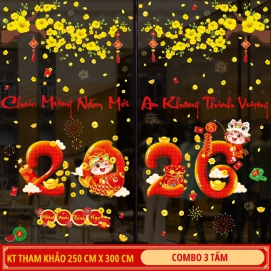 Decal Tết 2.026 dán kính hai mặt: Bính Ngọ, chữ tiếng Việt, tĩnh điện, giảm giá 17% 5
