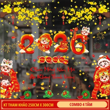 Decal Tết 2.026 dán kính hai mặt: Bính Ngọ, chữ tiếng Việt, tĩnh điện, giảm giá 17% 10