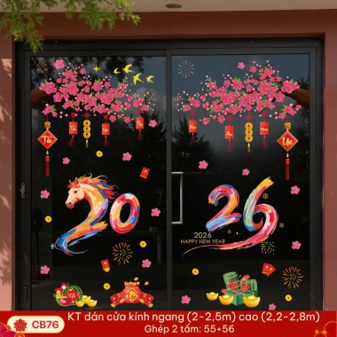 Decal Tết 2.026 Dán Kính Không Keo - Hít Tĩnh Điện 2 Mặt, Dễ Dán Không Bẩn, Giá 125k