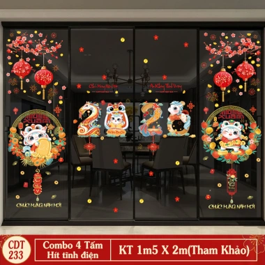 Decal Tết 2.026 Hít Tĩnh Điện Combo 4 Tấm Linh Vật Ngựa Phúc Xuân Tài Lộc Dán Kính 53.000₫