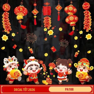 Decal Tết 2.026 hít tĩnh điện dán kính không keo, chống nước, tiếng Việt - 28.000₫ 3