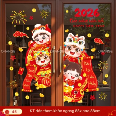 Decal Tết 2.026 hít tĩnh điện dán kính không keo, dễ dán gỡ, 45cm Giá 56.000₫