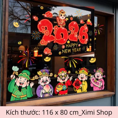 Decal Tết 2.026 số 2.026 chú ngựa tài lộc Bính Ngọ - Ngộ nghĩnh, dán kính, giảm còn 64.350đ