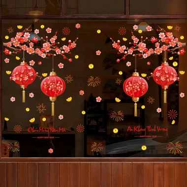 Decal Tết 2.026 Trang Trí Cửa Kính Đèn Lồng Đào Mai 60x90cm Giá Ưu Đãi 68.000₫ 5
