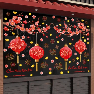 Decal Tết 2.026 Trang Trí Cửa Kính Đèn Lồng Đào Mai 60x90cm Giá Ưu Đãi 68.000₫ 6
