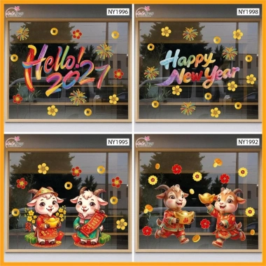 Decal Tết Happy New Year - Keo dán tường, kính, màu sắc nét, giảm còn 39.000₫