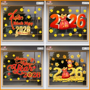 Decal Tết Happy New Year - Keo dán tường, kính, màu sắc nét, giảm còn 39.000₫