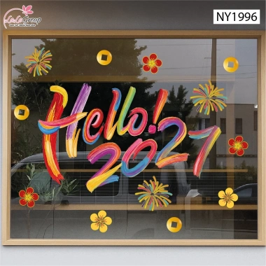 Decal Tết Happy New Year - Keo dán tường, kính, màu sắc nét, giảm còn 39.000₫