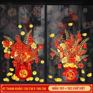 Decal tĩnh điện bình đào PHÚC LỘC dán kính tường gạch men - Trang trí Tết 2.025 T10 T11, chỉ 35.000
