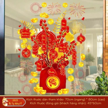 Decal tĩnh điện bình đào PHÚC LỘC dán kính tường gạch men - Trang trí Tết 2.025 T10 T11, chỉ 35.000