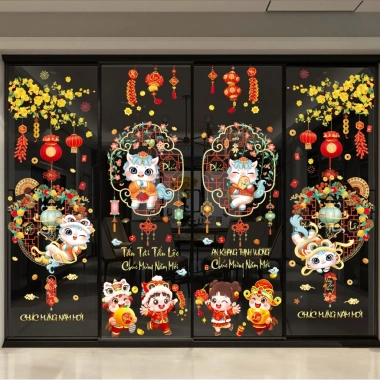Decal Trang Trí Tết 2.026 Hít Tĩnh Điện Nhiều Mẫu Phối Hợp Dán Kính Cửa Hàng Giá 63.700₫