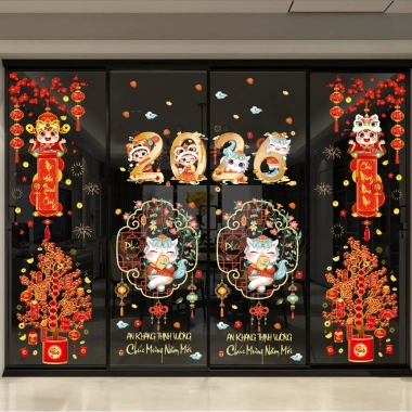 Decal Trang Trí Tết 2.026 Hít Tĩnh Điện Nhiều Mẫu Phối Hợp Dán Kính Cửa Hàng Giá 63.700₫