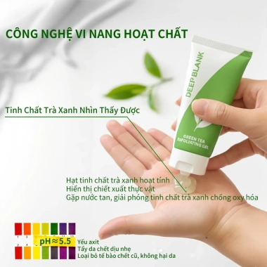 DEEP BLANK Gel Tẩy Da Chết Trà Xanh 60g - Làm trắng, kiểm soát dầu, ngừa mụn, giá 44.000đ
