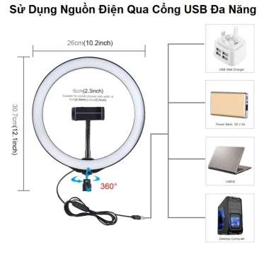 Đèn 26 30cm để bàn, kẹp điện thoại, chân gấp gọn, quay video livestream, giá 115k