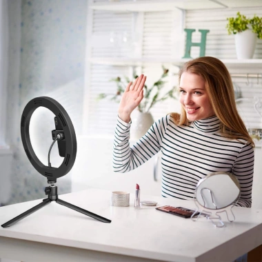 Đèn 26 30cm để bàn, kẹp điện thoại, chân gấp gọn, quay video livestream, giá 115k