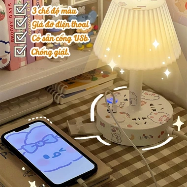 Đèn bàn, đèn ngủ đa năng có ổ cắm USB, giá đỡ điện thoại, dây dài 0,8‑2,8m, 2 màu trắng‑hồng, chỉ 147.800₫ 3