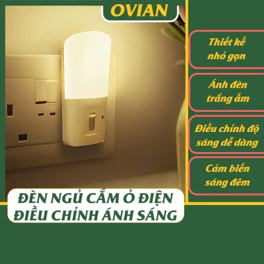 Đèn cắm ngủ mini OVIAN 1W cảm biến ánh sáng, điều chỉnh độ sáng, nhựa UL94 V0 – Giá chỉ 129.000₫
