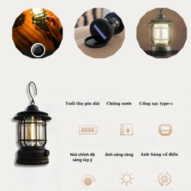 Đèn Cắm Trại HGHOME Dã Ngoại Pin Sạc USB, Thời Gian Sử Dụng 6h - Hàng Cao Cấp Giá 120k