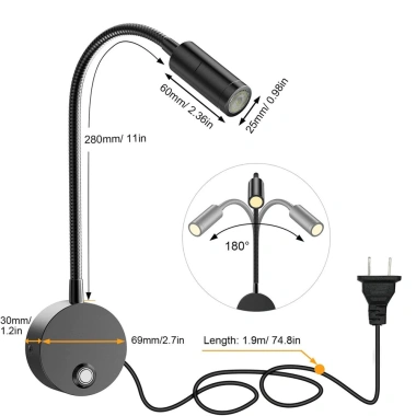 Đèn đọc sách gắn tường LED 3W 220V - Ánh sáng chiếu rọi, tích hợp đèn ngủ & đèn soi tranh, chỉ 129.000₫