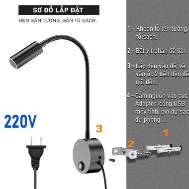 Đèn đọc sách gắn tường LED 3W 220V - Ánh sáng chiếu rọi, tích hợp đèn ngủ & đèn soi tranh, chỉ 129.000₫ 9 Đèn đọc sách gắn tường LED 3W 220V - Ánh sáng chiếu rọi, tích hợp đèn ngủ & đèn soi tranh, chỉ 129.000₫ 9