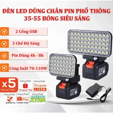 Đèn LED 35/55 Bóng Siêu Sáng 70-110W - Chân Pin, 2 Cổng USB, Tay Cầm, Giá 229k