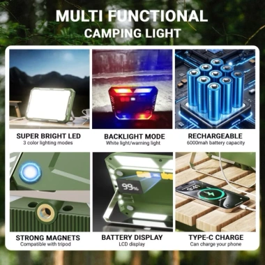 Đèn LED Cắm Trại Công Suất Cao, Chống Nước, Sạc và Tìm Kiếm, Di Động Treo Lều 230k 7