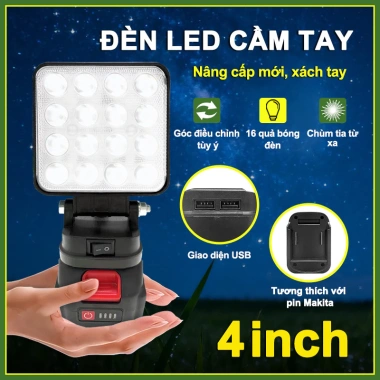 Đèn LED Di Động Không Dây 4 Inch Cầm Tay, Sáng Mạnh, Tương Thích 21V Makita, Dùng Ngoài Trời