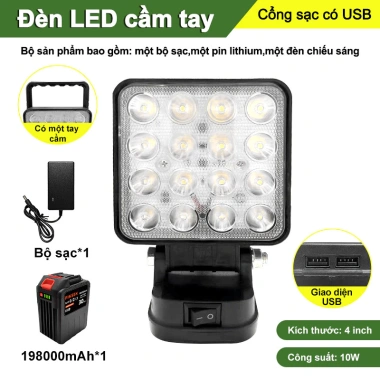 Đèn LED Di Động Không Dây 4 Inch Cầm Tay, Sáng Mạnh, Tương Thích 21V Makita, Dùng Ngoài Trời