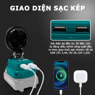 Đèn LED không dây 27W 2.850 lumen, đèn pha mạnh, cổng USB, giá chỉ 151.445₫ 4