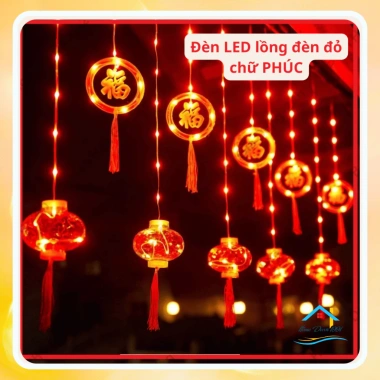Đèn LED rèm mành 3m chữ PHÚC đỏ IP54, cầu lồng, có đầu nối tiếp - Trang trí Tết Nguyên Đán, giảm giá 115k