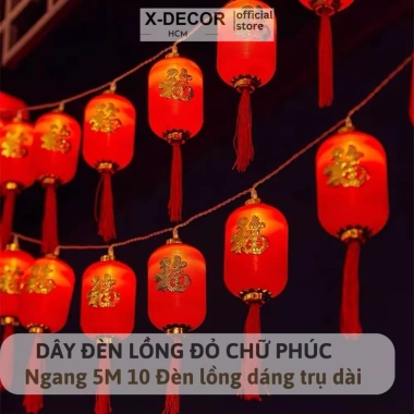 Đèn LED rèm mành 3m chữ PHÚC đỏ IP54, cầu lồng, có đầu nối tiếp - Trang trí Tết Nguyên Đán, giảm giá 115k