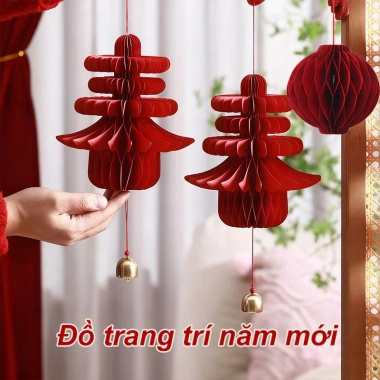 Đèn Lồng Chữ Xuân 3D Đỏ Trang Trí Tết Chuông Gió Treo Phòng Khách Giá 36.000₫