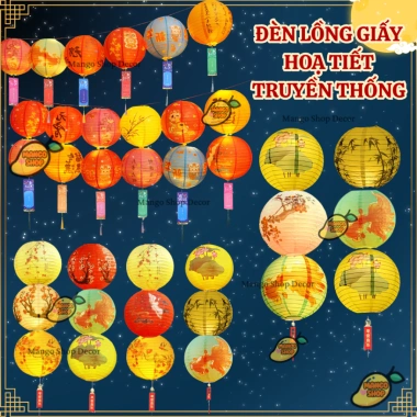 Đèn Lồng Giấy Hoa Văn Truyền Thống - Trang Trí Trung Thu, Treo Nhà, Quán 12.000đ