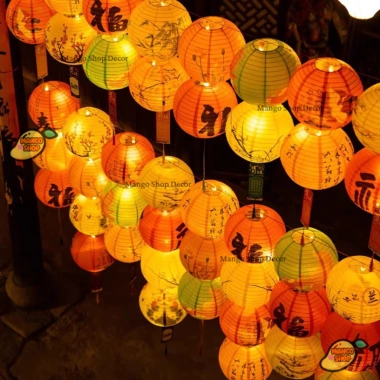 Đèn Lồng Giấy Hoa Văn Truyền Thống - Trang Trí Trung Thu, Treo Nhà, Quán 12.000đ