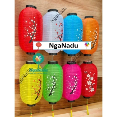 Đèn lồng Hoa Đào và Hoa Mai Vải chống nước, hình trụ bầu dục - Treo Tết, lễ hội, trường học, du lịch, chùa - Giá 13.640 - 11.000 VND