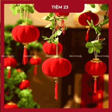Đèn lồng nhung đỏ mini size - Trang trí Tết, treo cây quất, giảm giá 30k