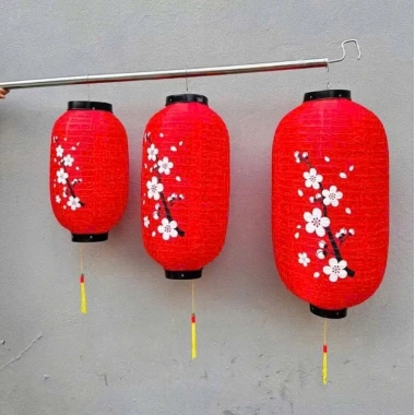 Đèn lồng vải đỏ hoa đào - Trang trí nhà hàng, Tết, tiệc, hiếu, giảm giá 19%