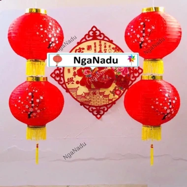 đèn lồng vải hoa đào, hoa mai, miệng vàng – Trang trí Tết, nhà hàng Trung Hoa, chùa – 17.000đ