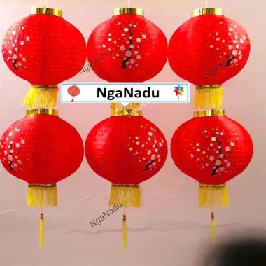 đèn lồng vải hoa đào, hoa mai, miệng vàng – Trang trí Tết, nhà hàng Trung Hoa, chùa – 17.000đ