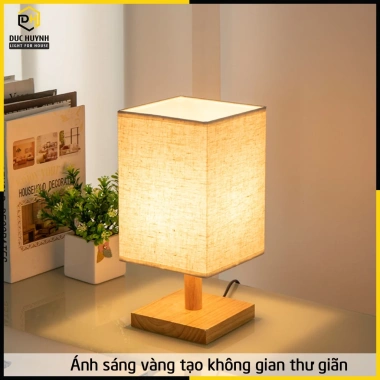 Đèn ngủ bàn đế gỗ chao vuông DN008 – Trang trí phòng ngủ, giảm giá 145.000đ 2